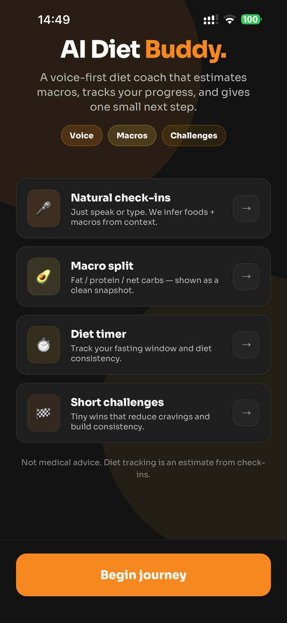 AI Diet Buddy Welcome screen