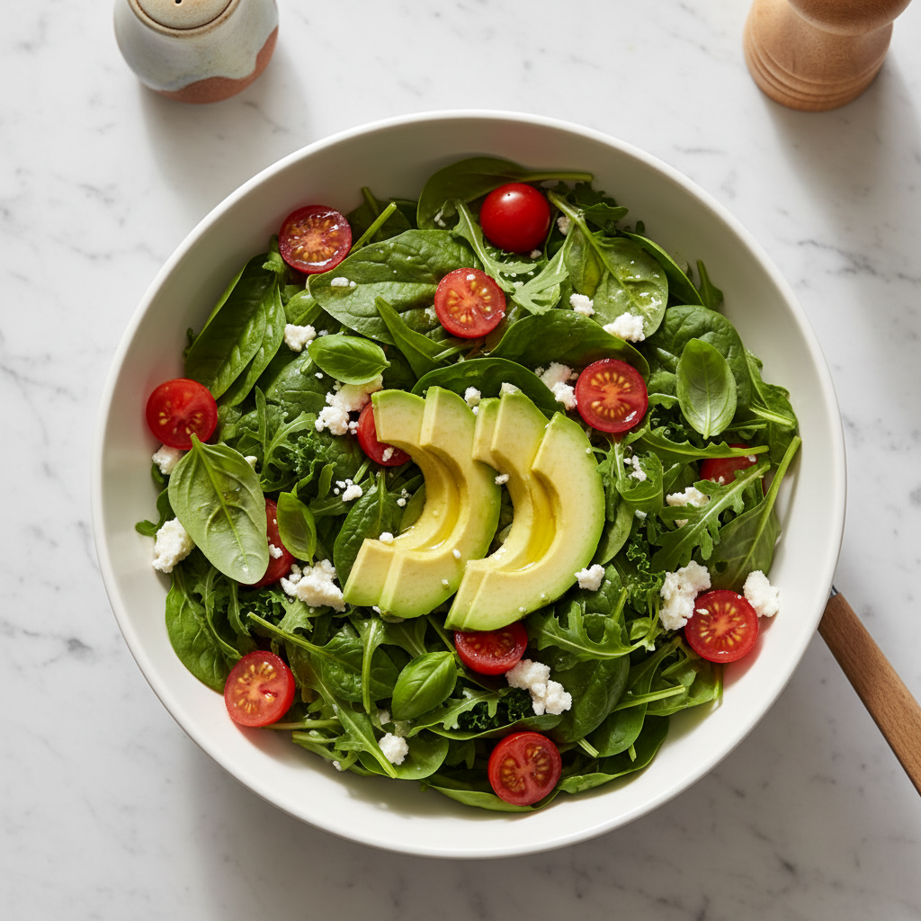 Avocado salad with feta cheese and cherry tomatoes